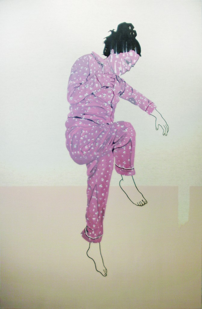 La chute, 2012. Cat Plourde. Peinture sur toile. 183 cm x 122 cm. © L'Artothèque