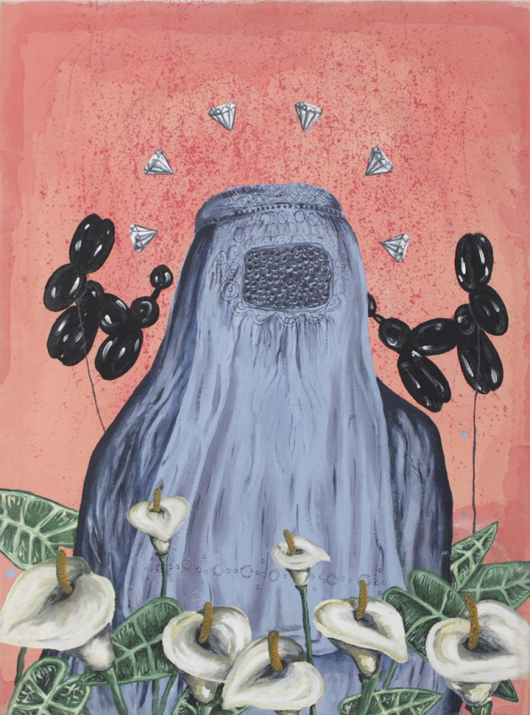 Sans titre (Burqa bleue), 2014. Charline P. William. Acrylique sur toile. 122 x 92 cm. © L'Artothèque