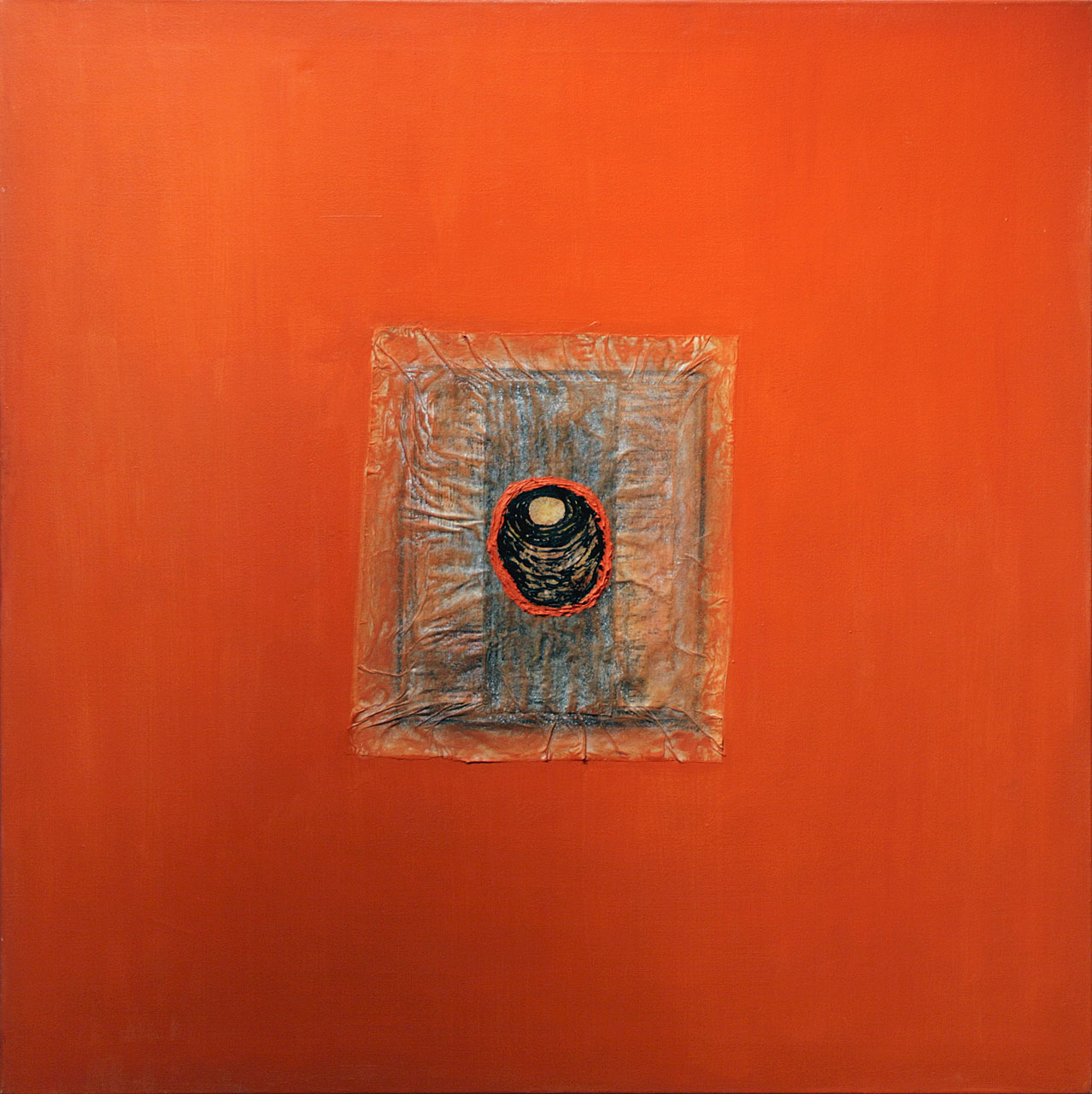 Nid sur fond orange, Francine Migner. 2006. Techniques mixtes sur toile. 91,3 x 91,3 cm. © L'Artothèque